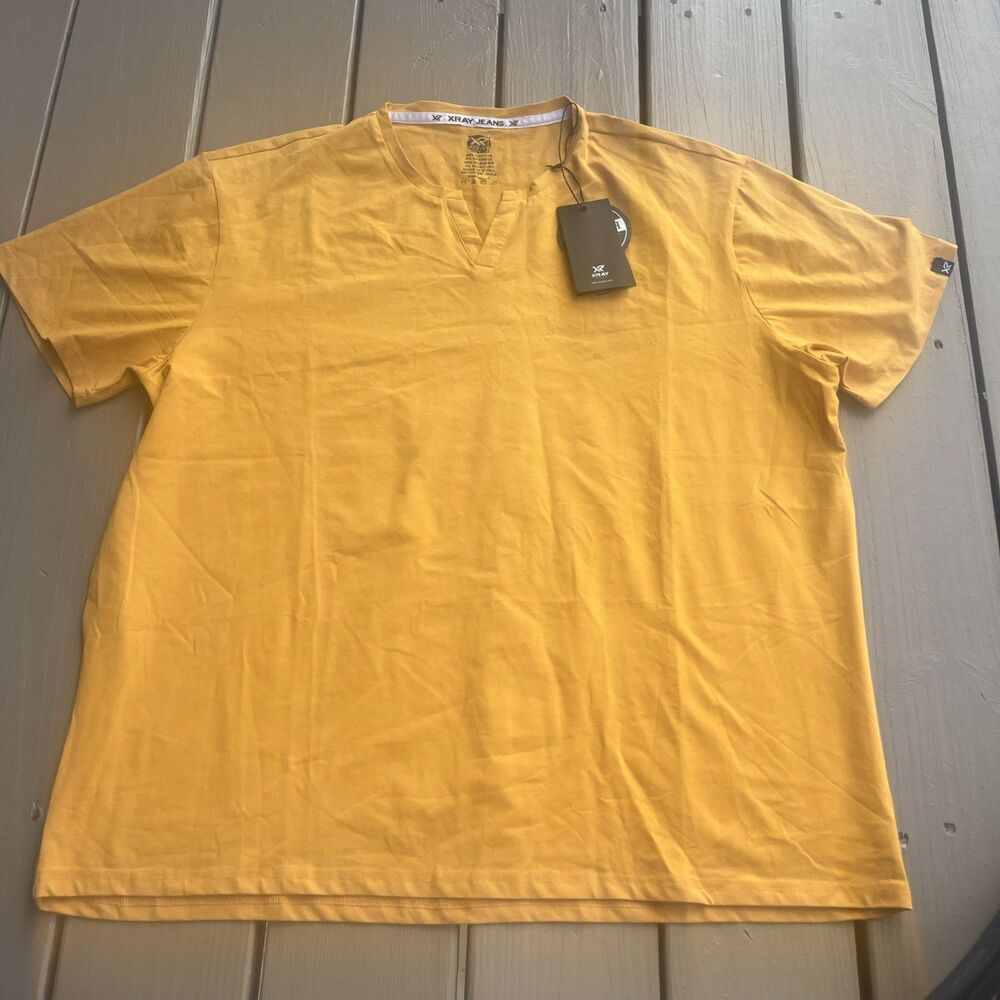 Xray Jeans T Shirt Mens Yellow  Henley Short Sleeve Stretch Casual 3XL